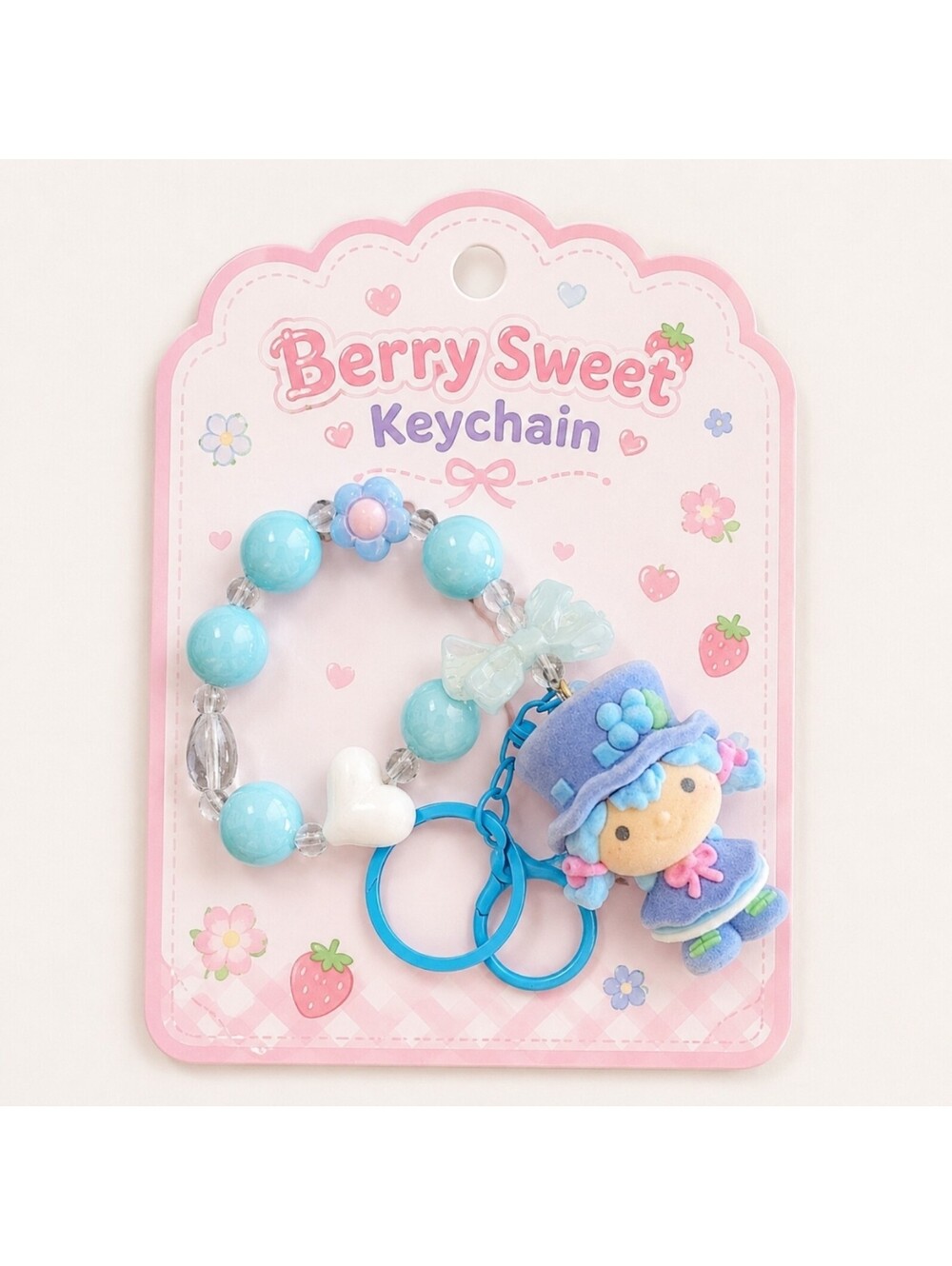 Strawberry Shortcake Blueberry Muffin Beaded Bow Keychain Bracelet Accessory